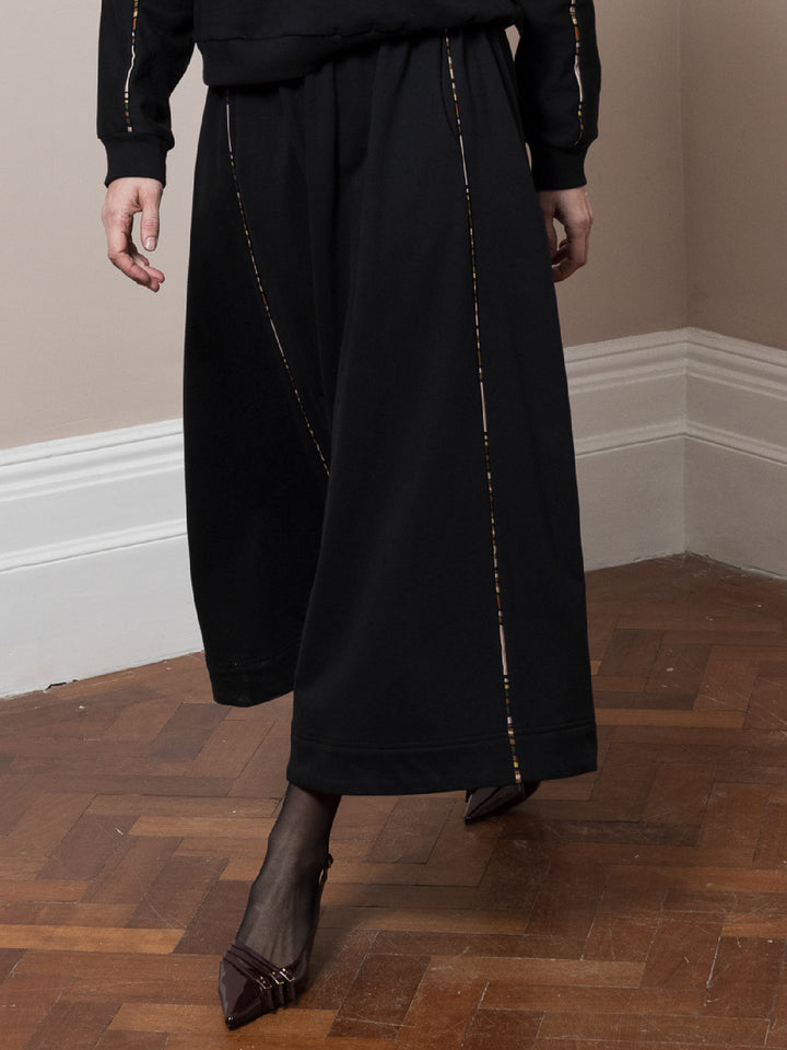 Sadie Double Piping Skirt Black Cotton Fleece