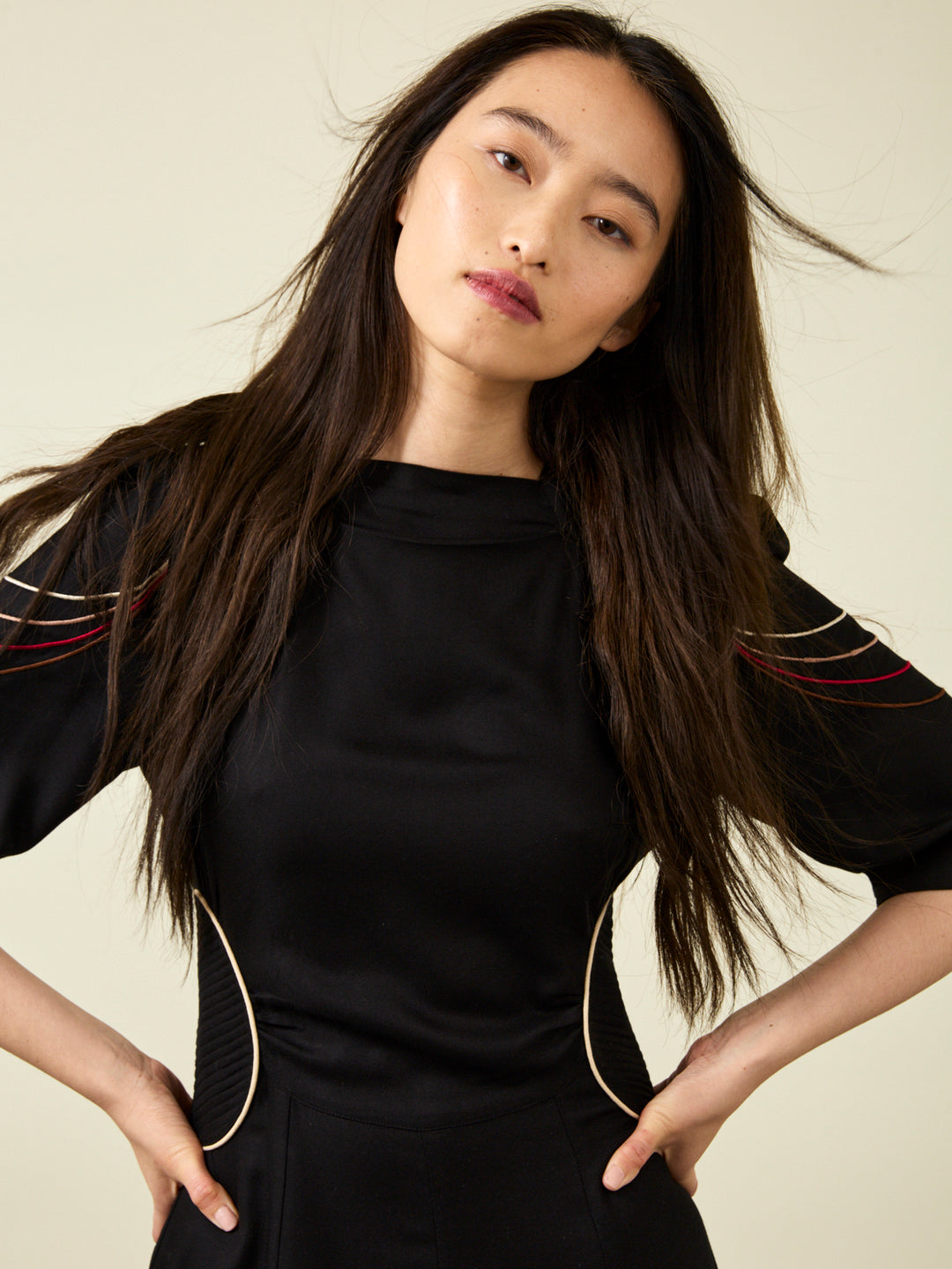 Alma Embroidered Black Midi Dress