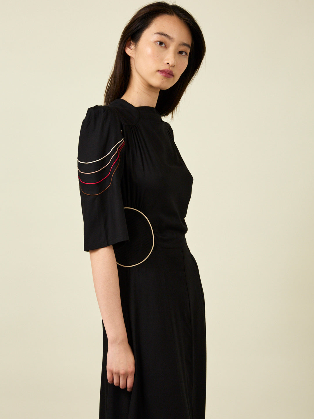 Alma Embroidered Black Midi Dress