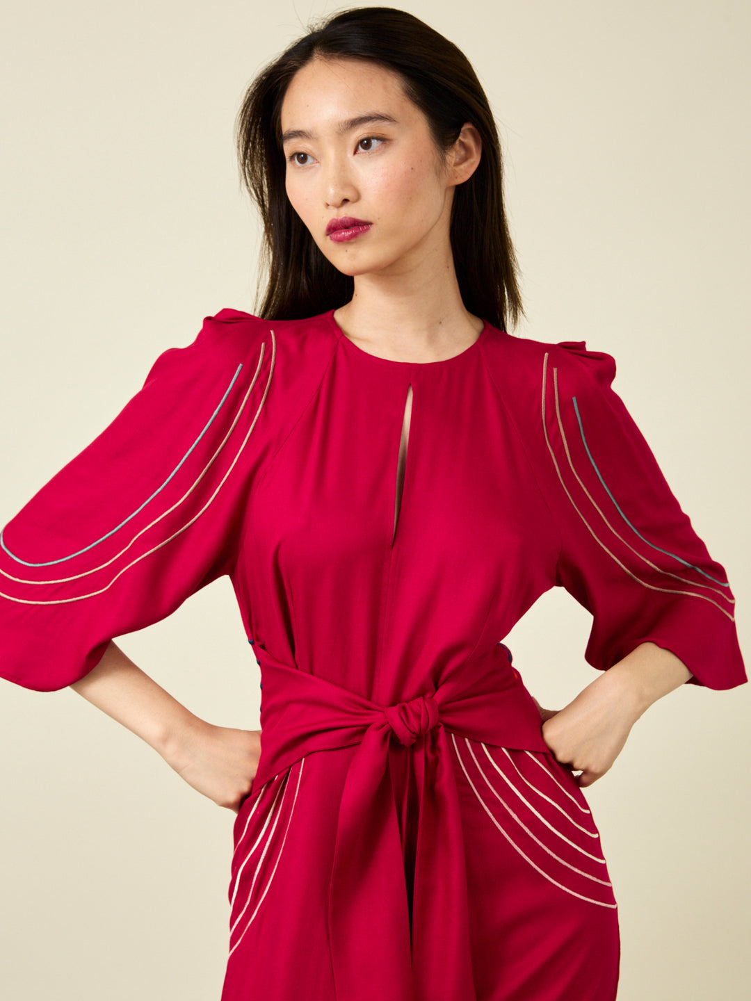 Lauren Embroidered Crimson Midi Dress