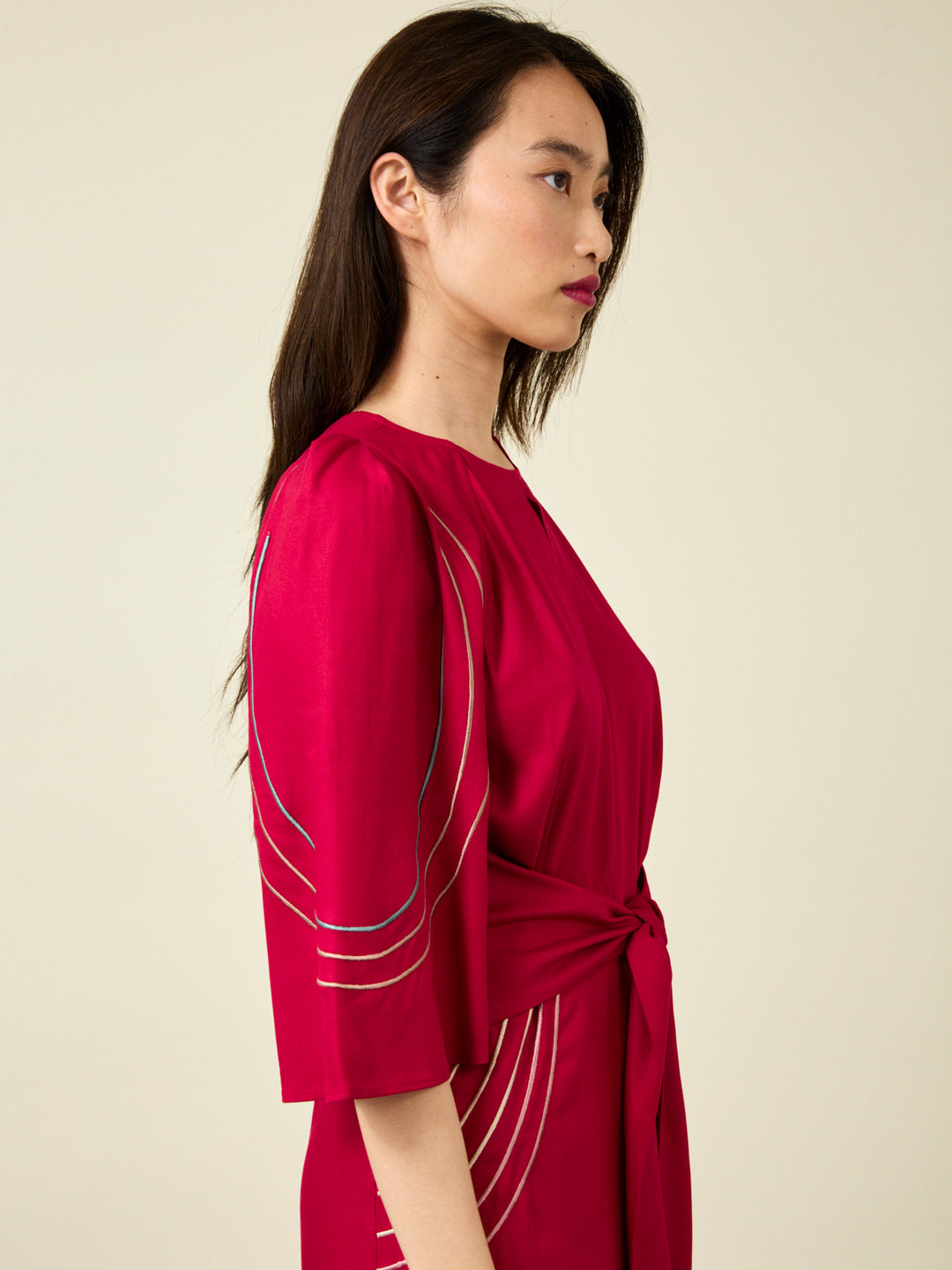 Lauren Embroidered Crimson Midi Dress