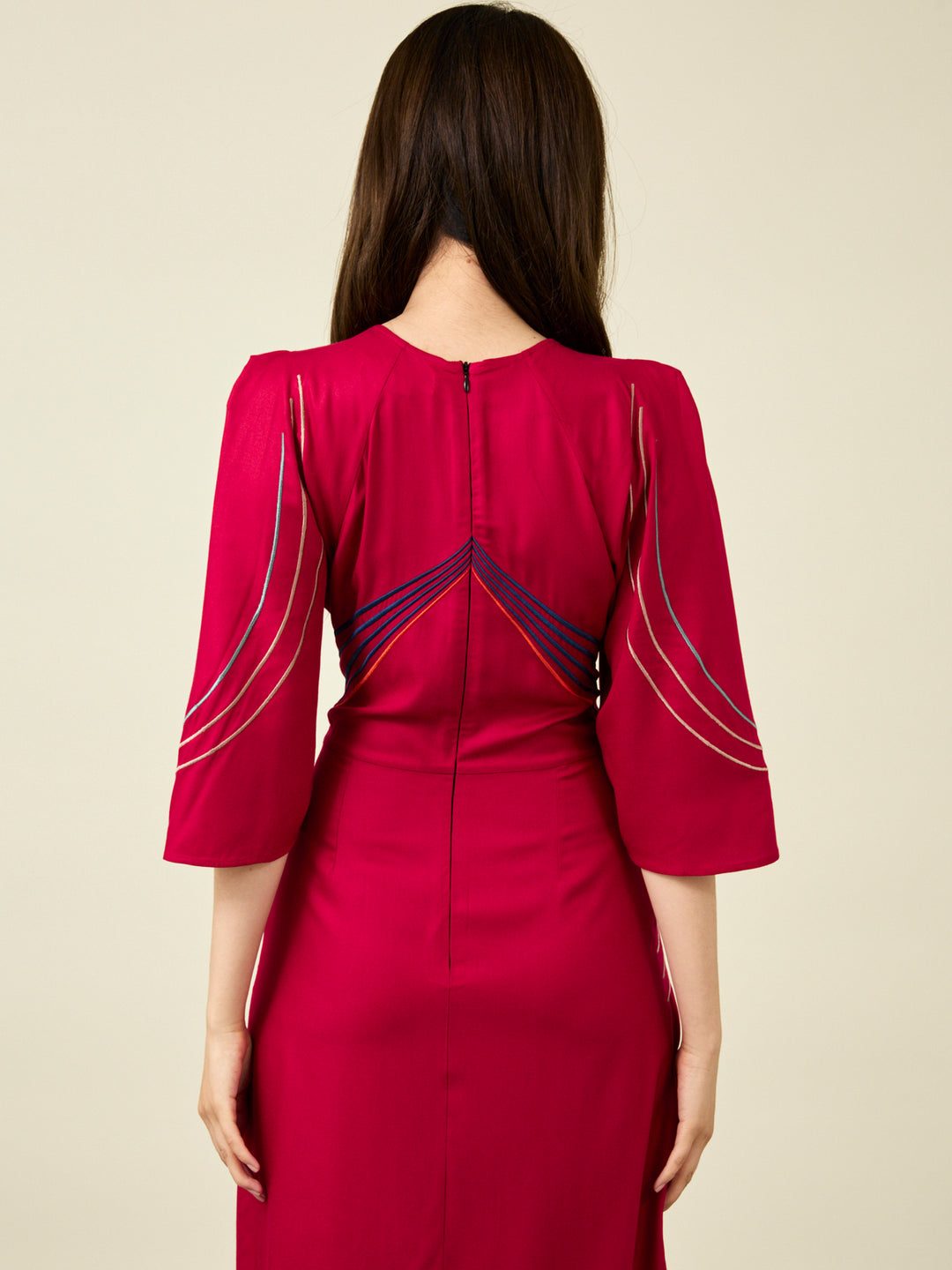 Lauren Embroidered Crimson Midi Dress