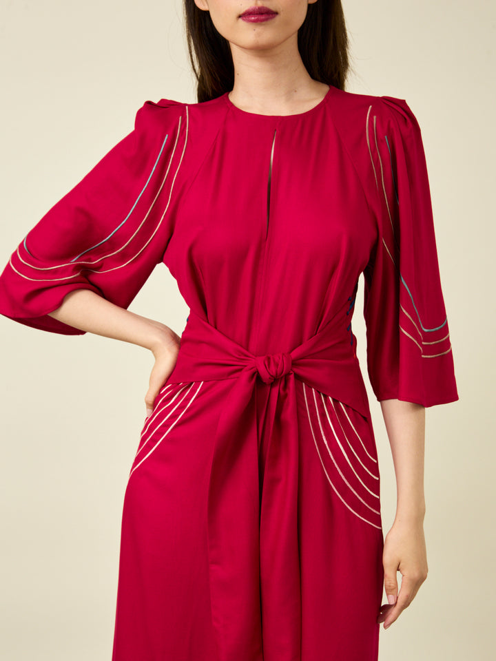 Lauren Embroidered Crimson Midi Dress