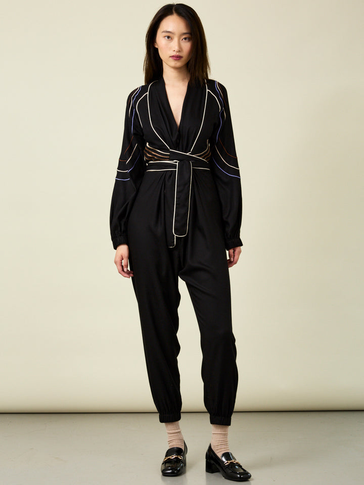 Glorious Long Sleeve Black Embroidered Jumpsuit