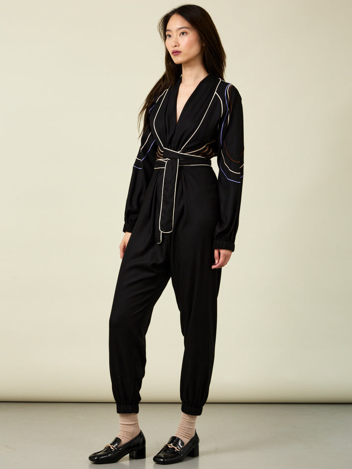 Glorious Long Sleeve Black Embroidered Jumpsuit