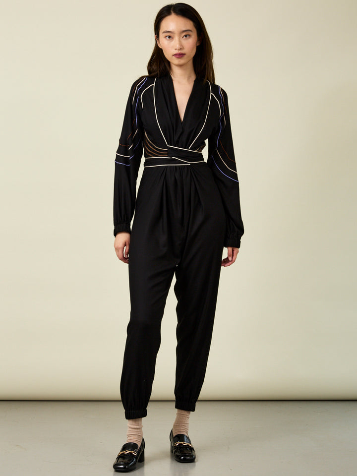 Glorious Long Sleeve Black Embroidered Jumpsuit