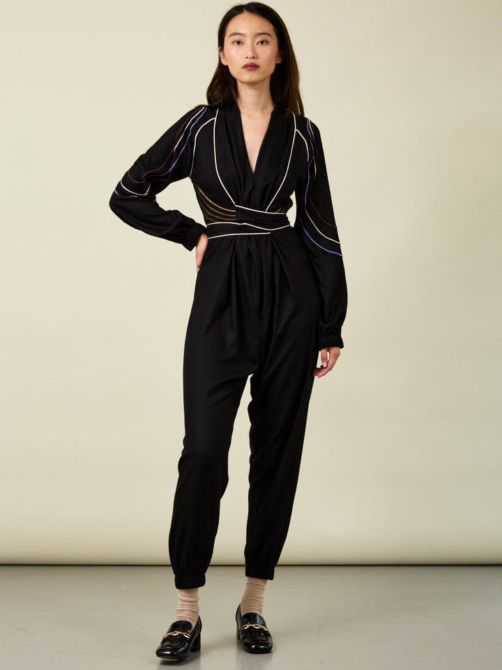 Glorious Long Sleeve Black Embroidered Jumpsuit