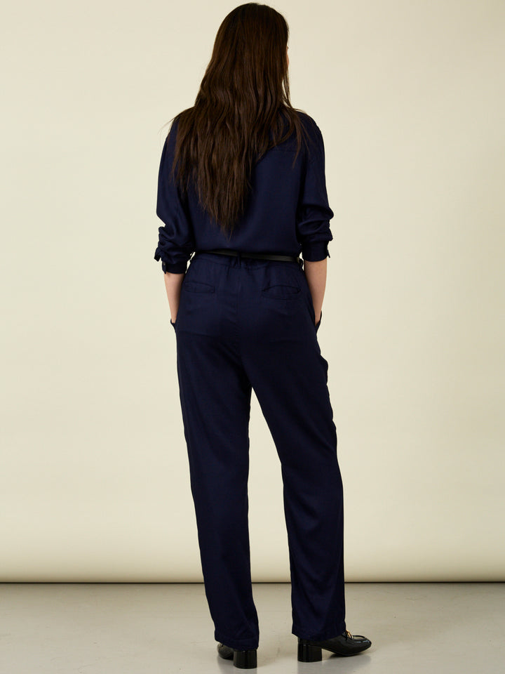 Elenor Long Sleeve Embroidered Navy Jumpsuit