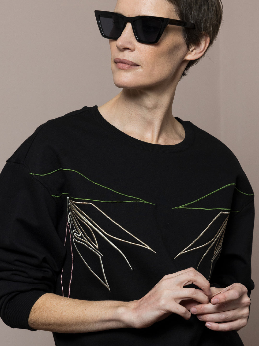 Susie Embroidered Sweatshirt Black Cotton Fleece