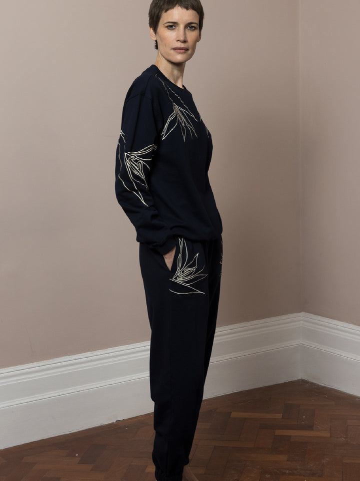 Susie Embroidered Sweatshirt Navy Cotton Fleece