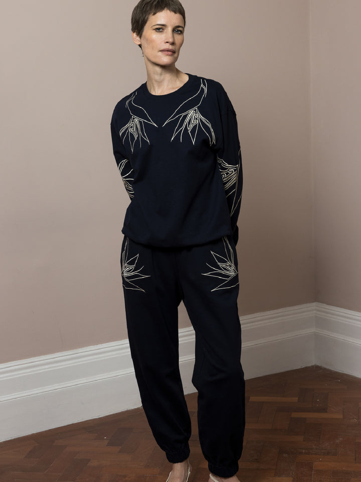 Susie Sweatshirt + Em Jogger Navy Embroidered Set
