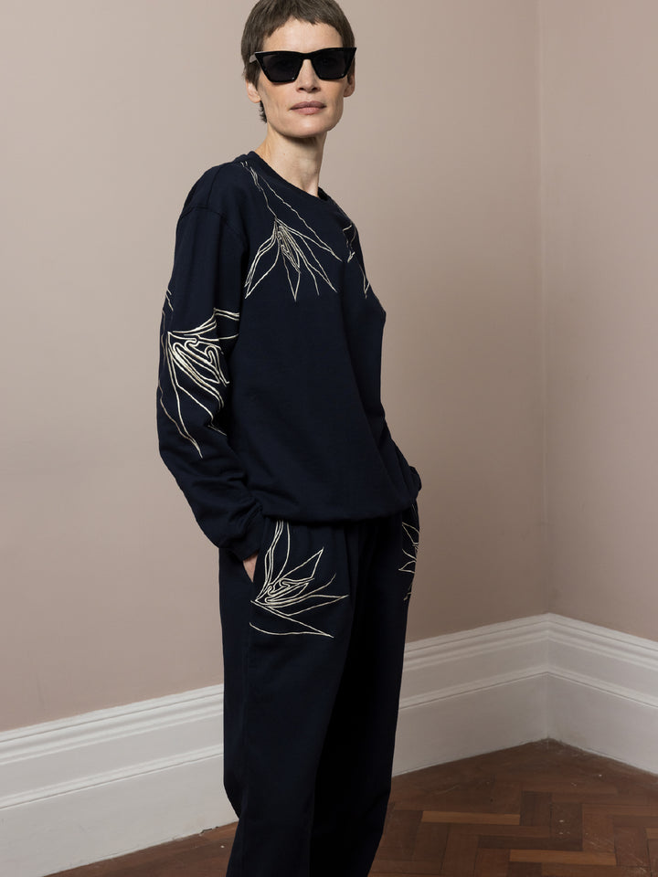 Susie Sweatshirt + Em Jogger Navy Embroidered Set