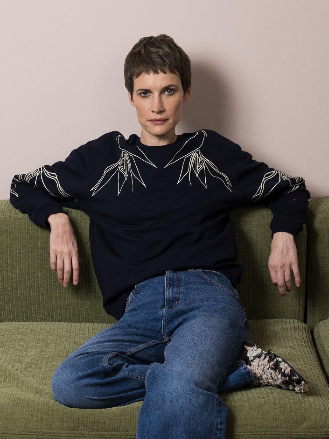 Susie Embroidered Sweatshirt Navy Cotton Fleece