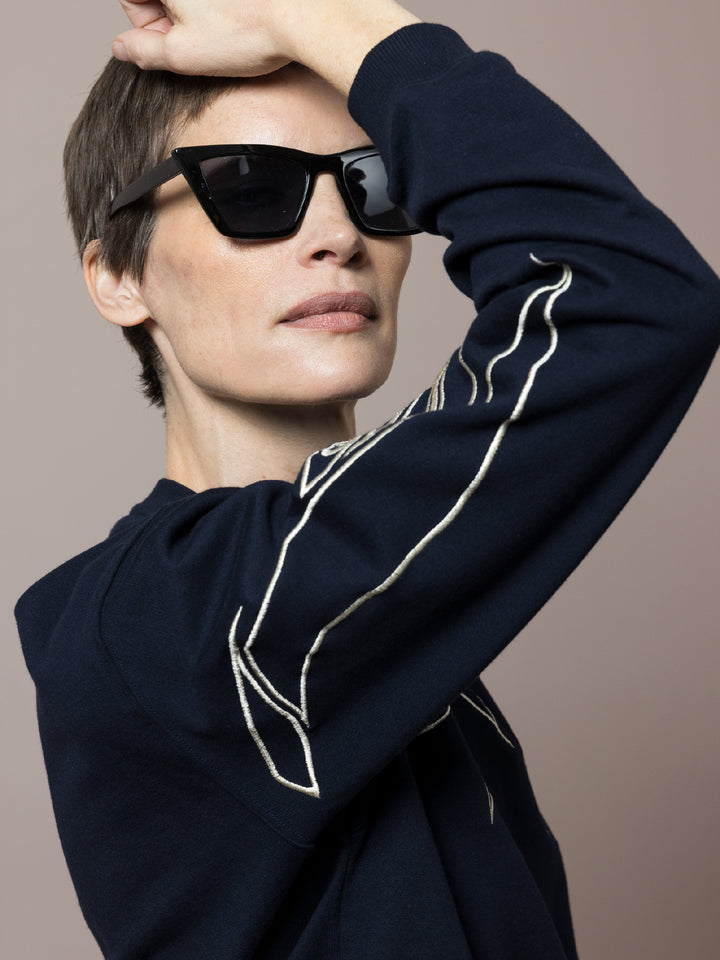 Susie Embroidered Sweatshirt Navy Cotton Fleece