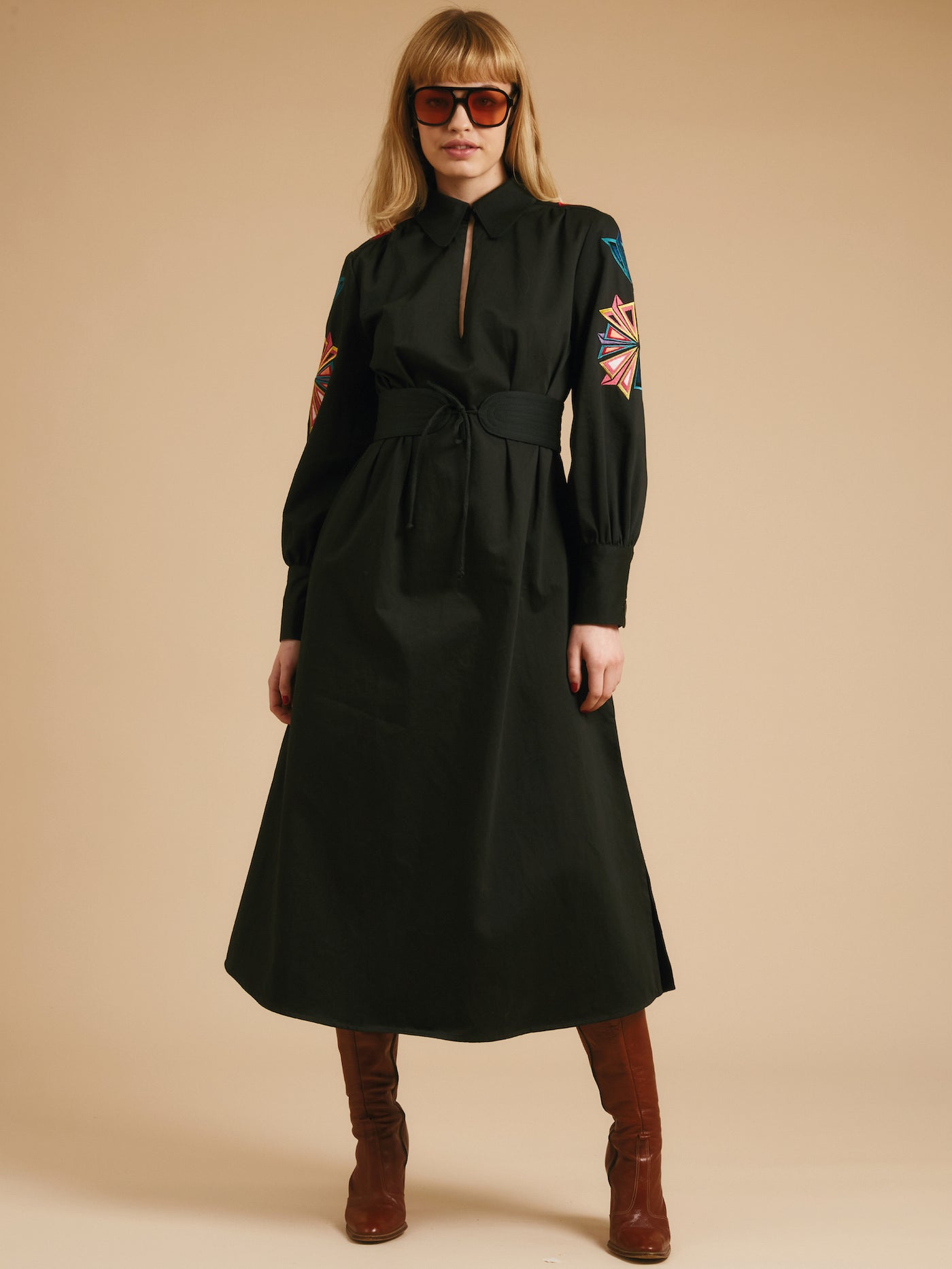 Tamsin dress Black embroidered