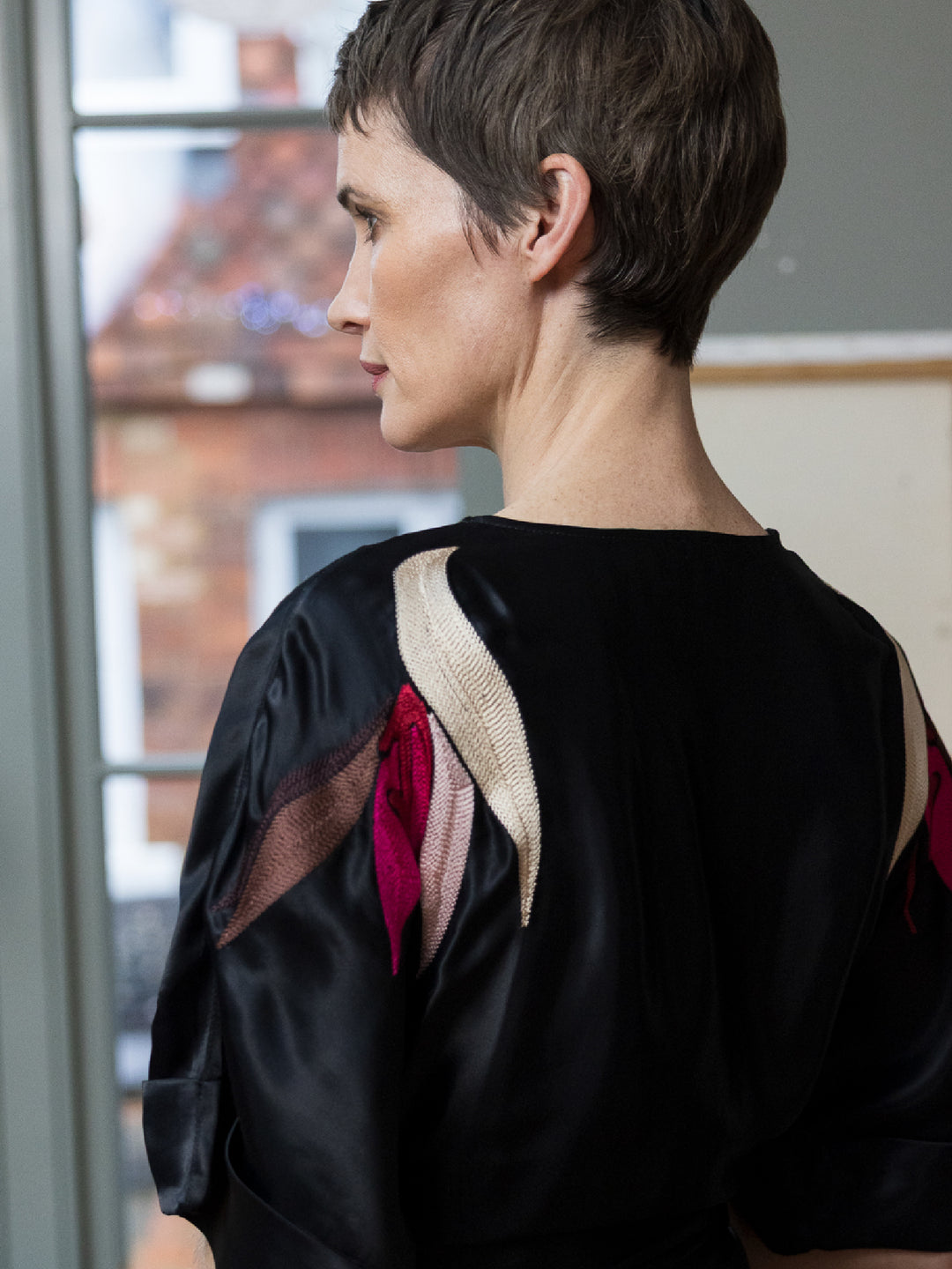 Tessa Jumpsuit Royal Satin Crepe Jet Embroidered