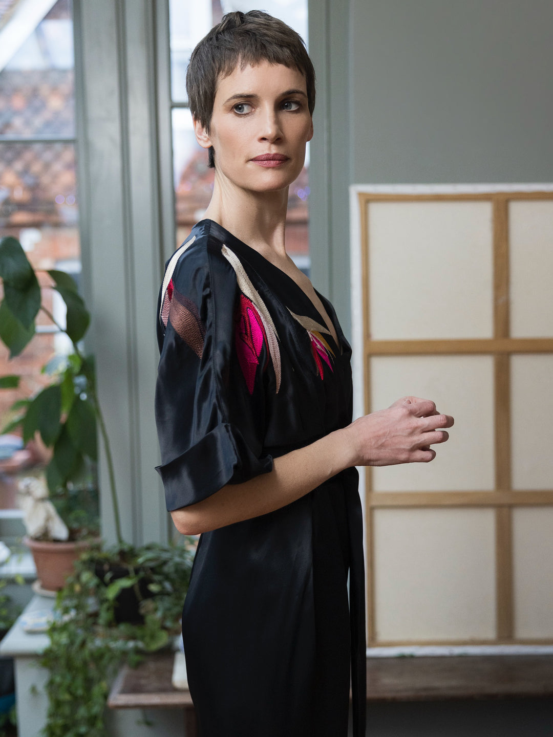 Tessa Jumpsuit Royal Satin Crepe Jet Embroidered