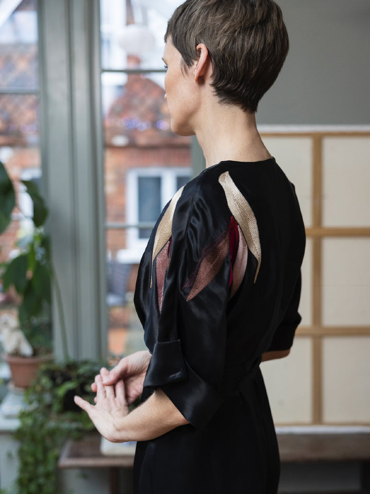 Tessa Jumpsuit Royal Satin Crepe Jet Embroidered