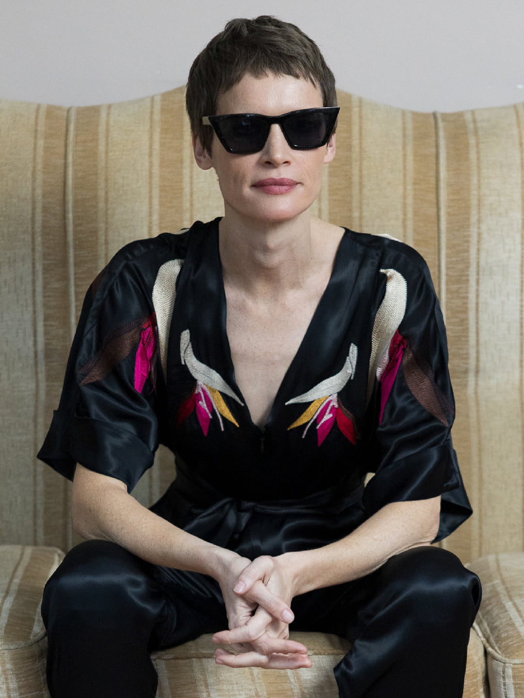 Tessa Jumpsuit Royal Satin Crepe Jet Embroidered