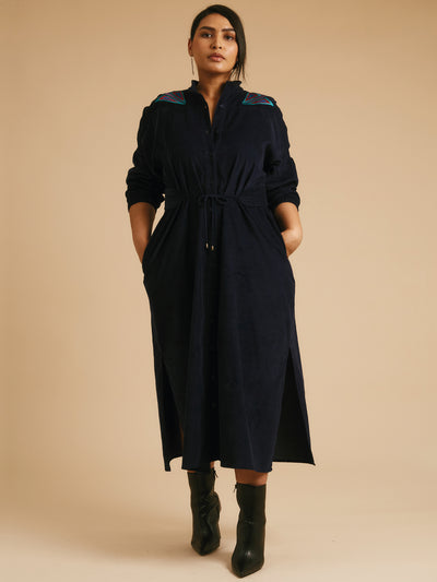 Xanthe dress Navy embroidered