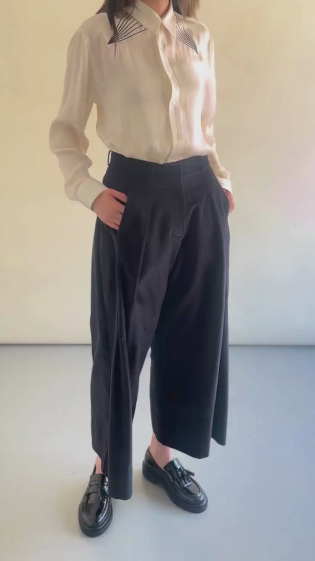 Gabrielle Cropped Black Velvet Trousers