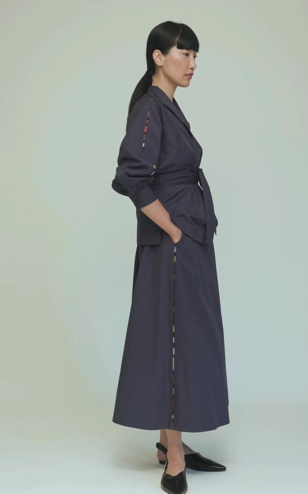 Rosie Wrap Blouse Heavy Cotton Satin Poplin Agate Blue