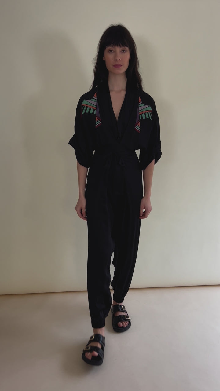 Gloria Jumpsuit Black Embroidered