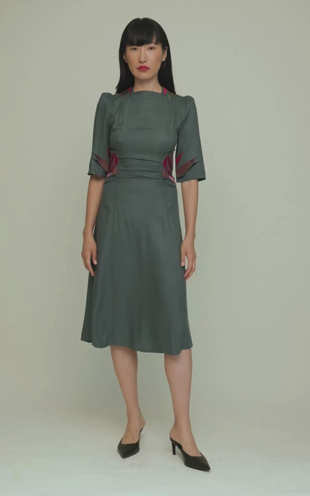 Alma Dress Ecovero Twill Seagreen Embroidered