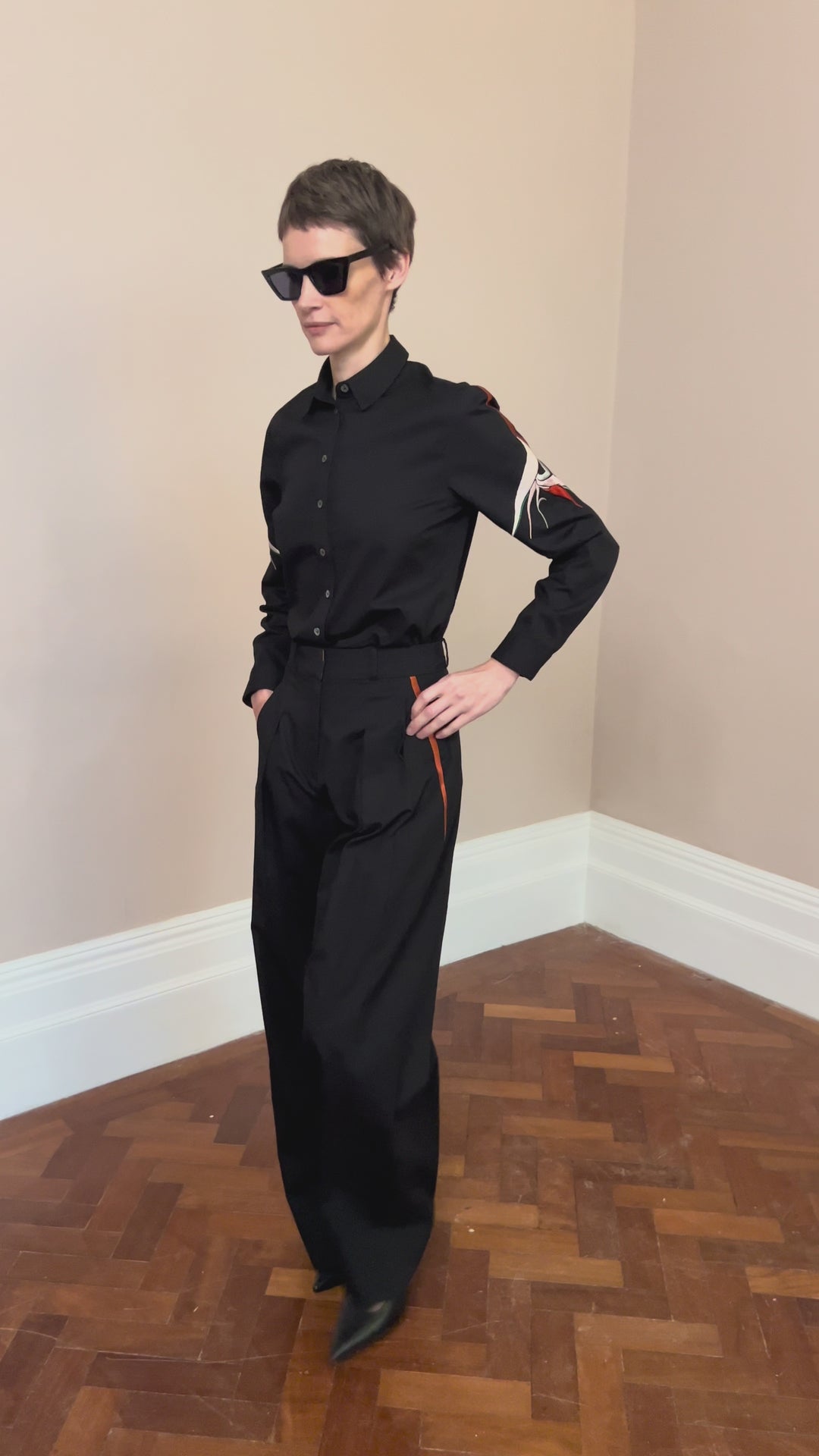 Chloe Embroidered Shirt Black cotton satin poplin