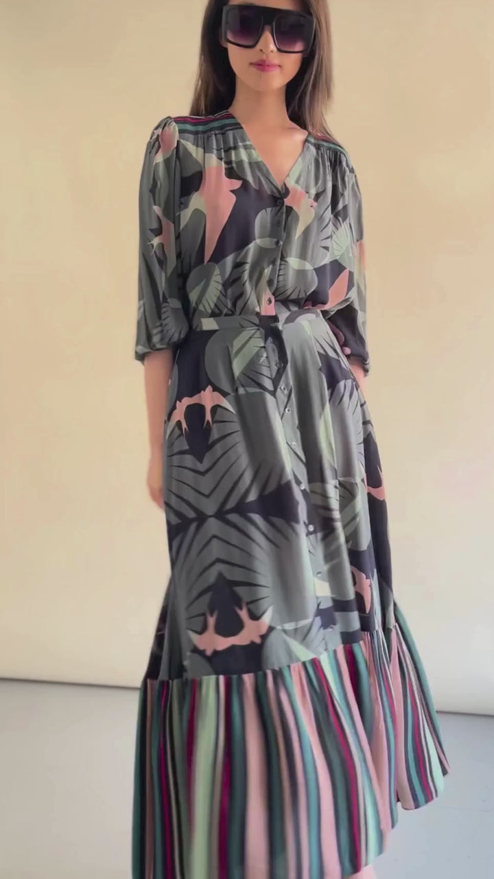 Floaty Venice Print Long Skirt