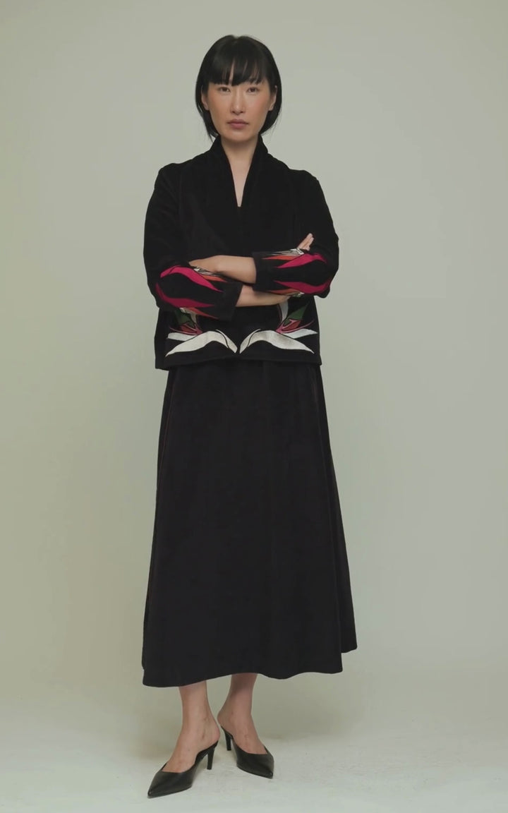 Jane Jacket Cotton Velvet Black Embroidered