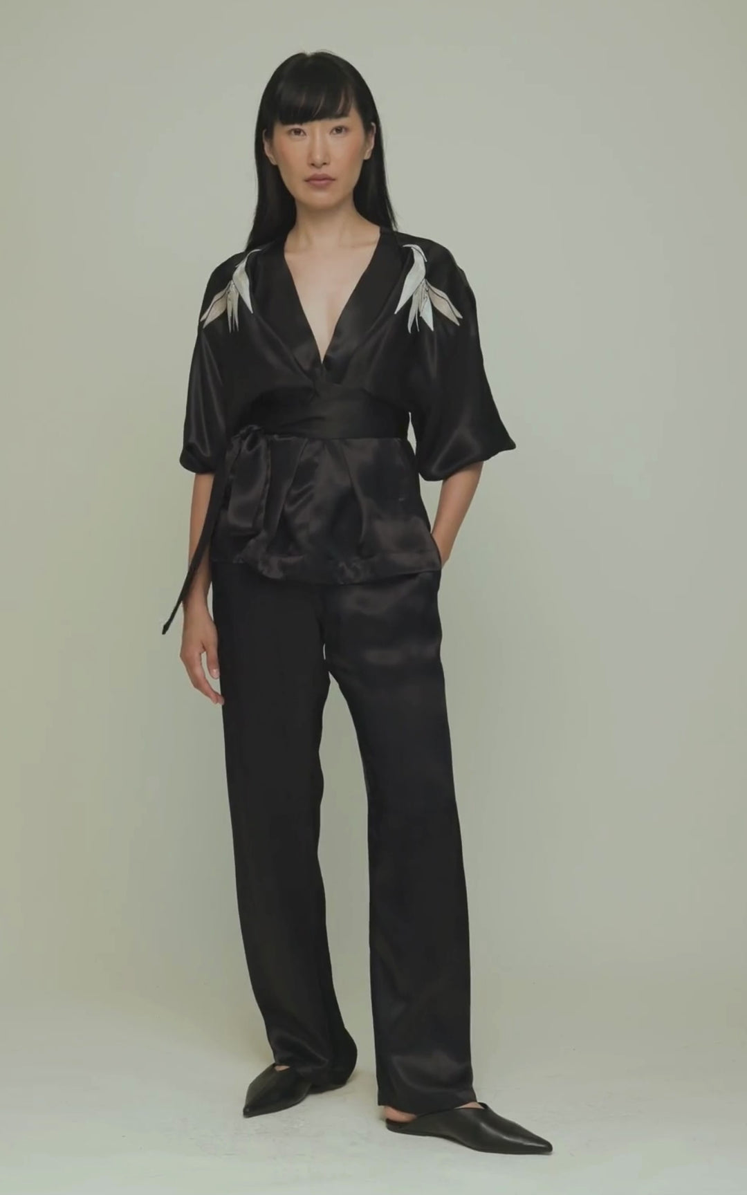 April Jogger Royal Satin Crepe Jet Black