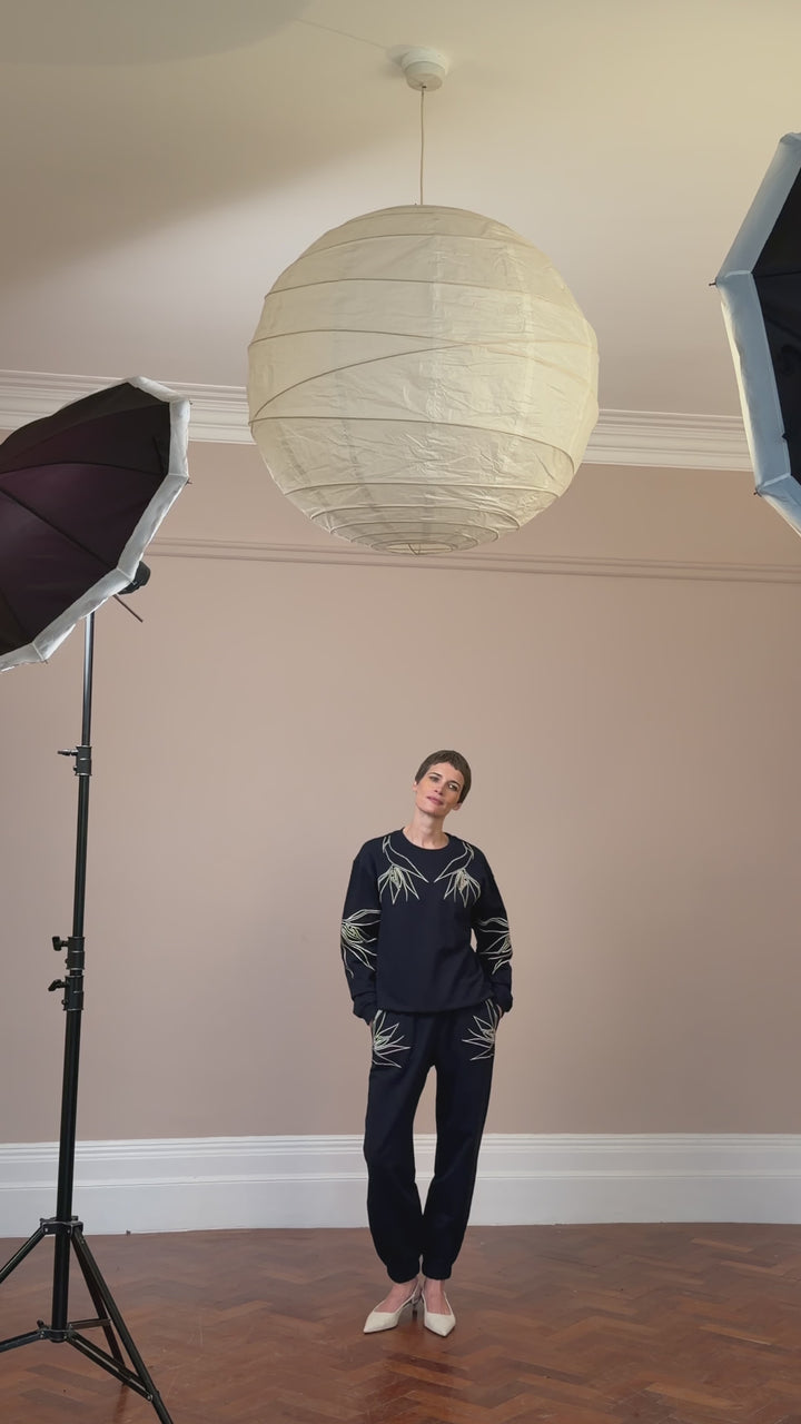 Em Jogger Embroidered Navy Cotton Fleece