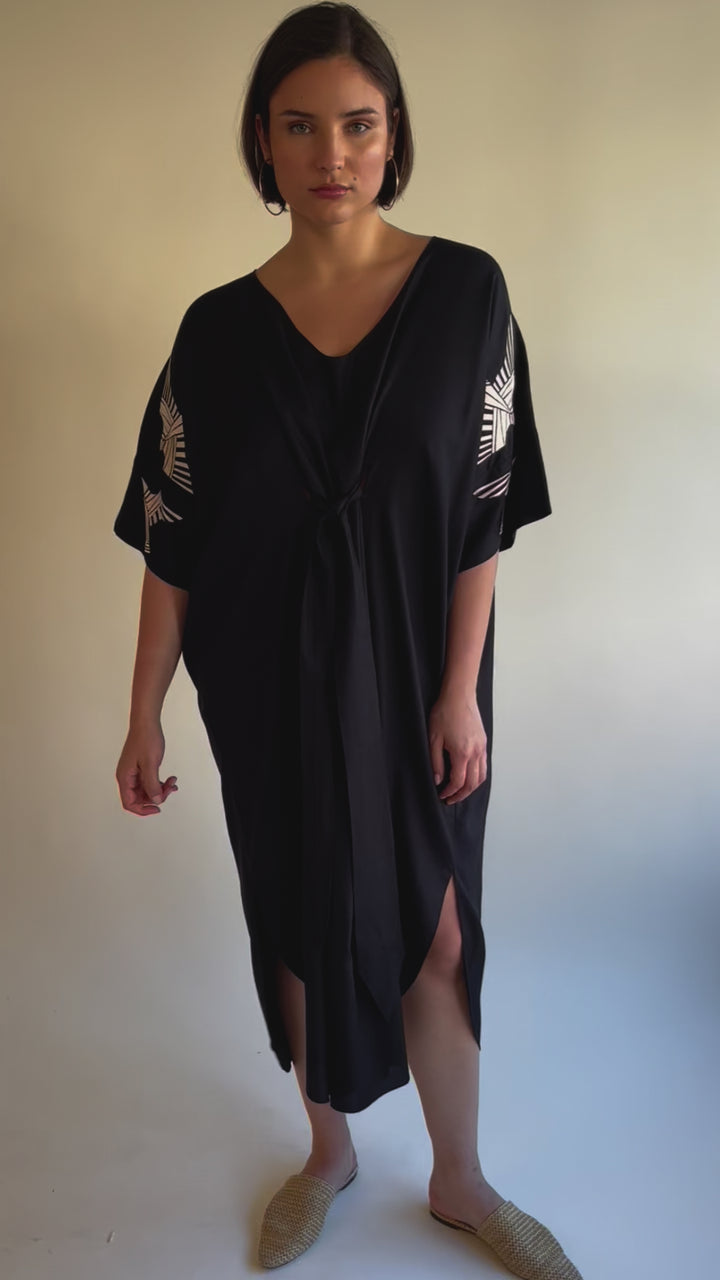 Asia Kaftan Dress Black Embroidered