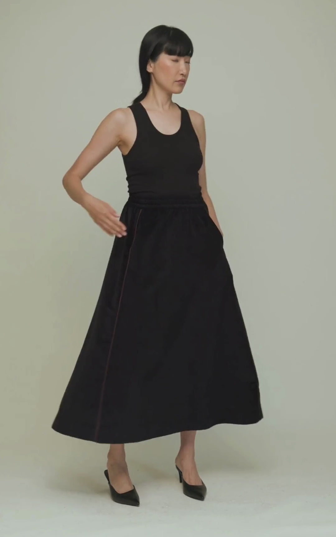 Linda Skirt Cotton Velvet Black with Piping detail
