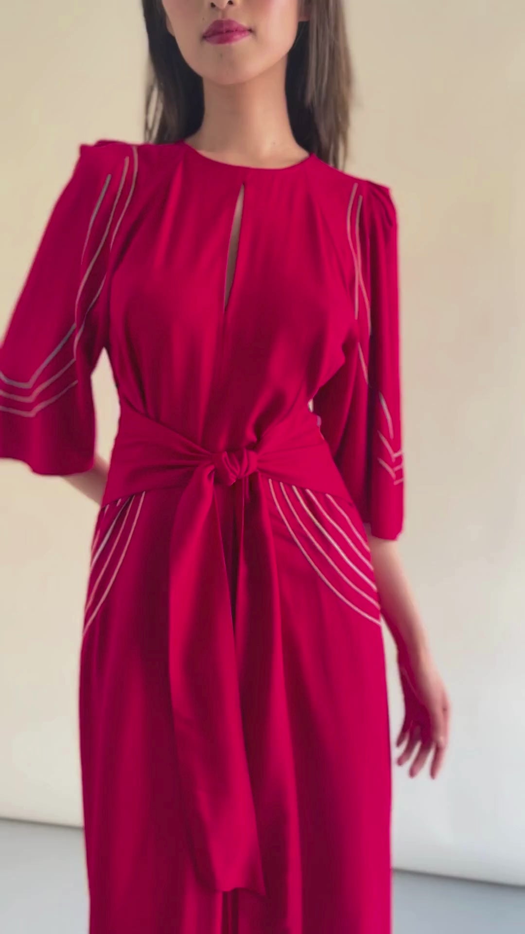 Lauren Embroidered Crimson Midi Dress