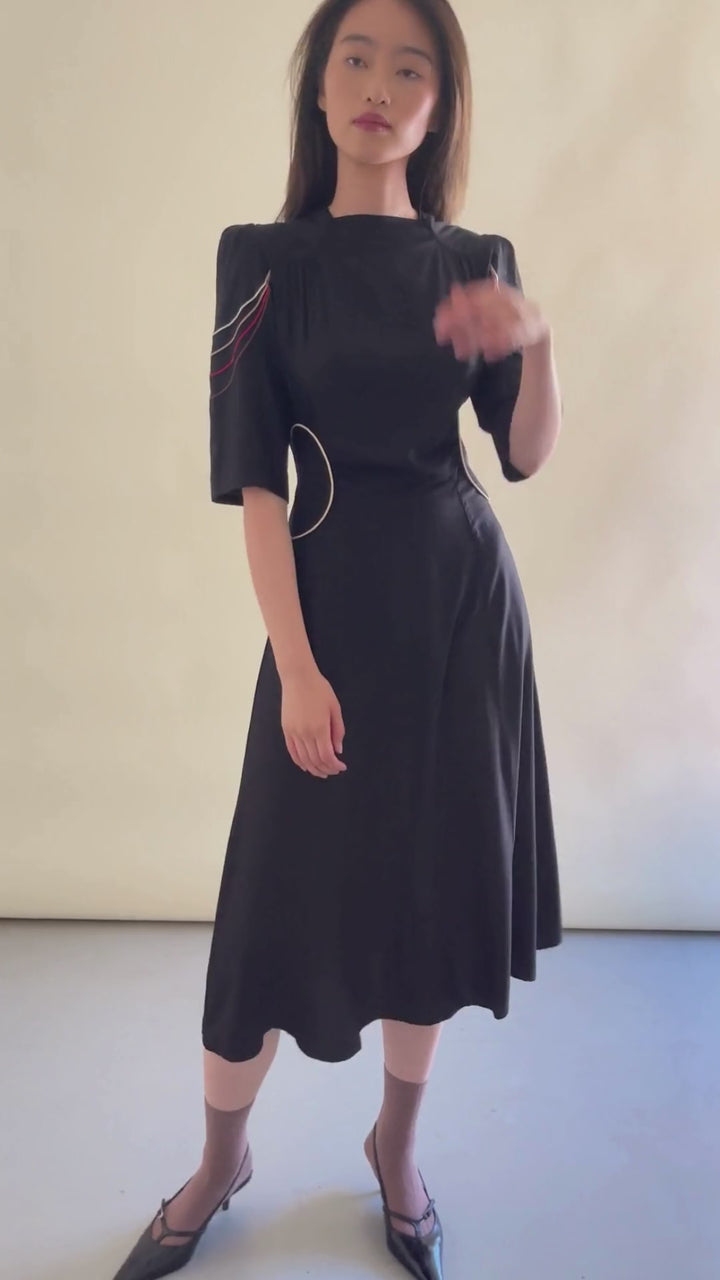 Alma Embroidered Black Midi Dress