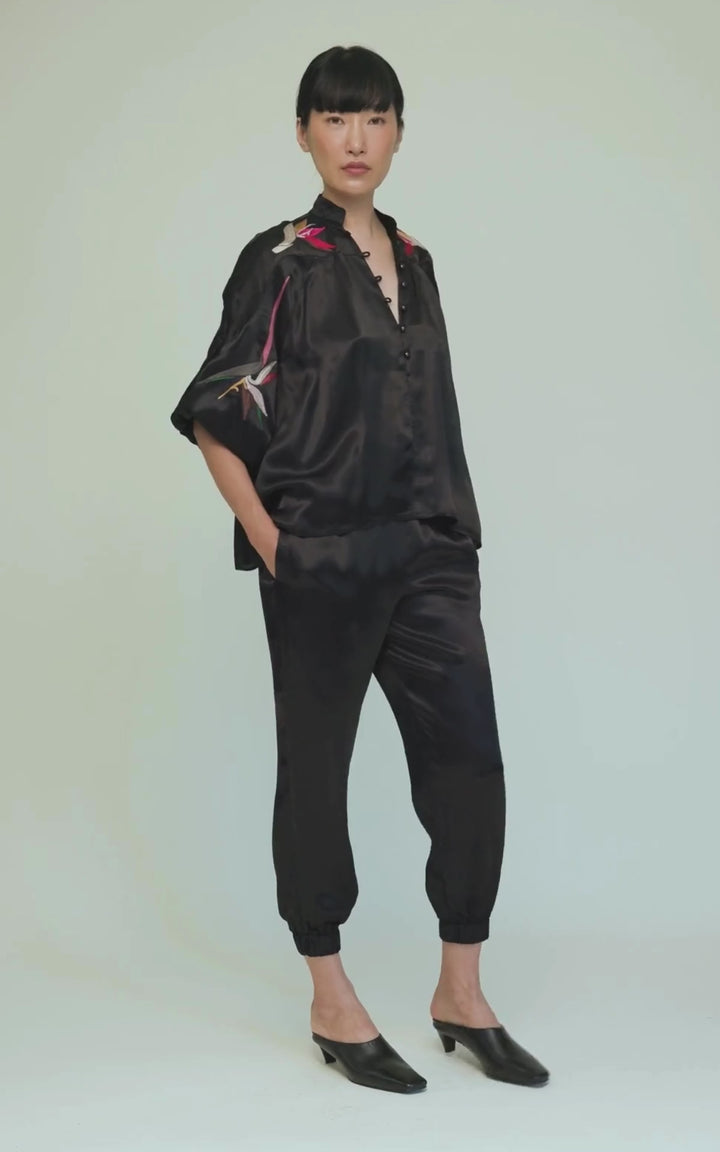 Mica Blouse Royal Satin Crepe Jet Embroidered