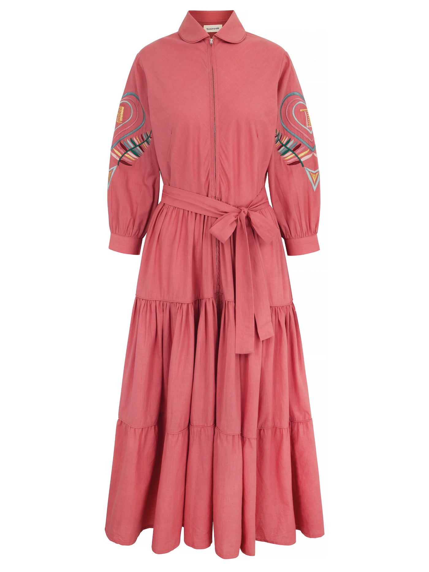 Zip front dress pink embroidered
