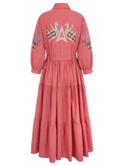 Zip front dress pink embroidered